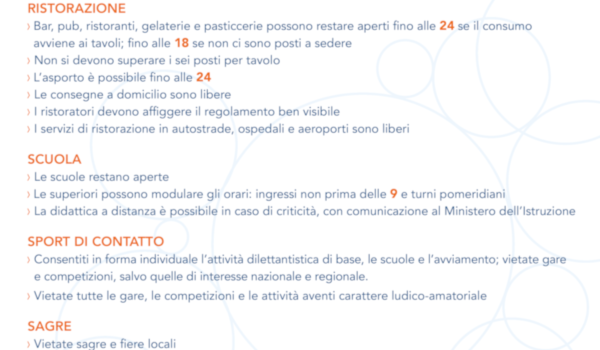 Le misure previste dal nuovo DPCM 18 OTTOBRE 20